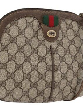 GUCCI GG Supreme Web Sherry Line Bag PVC Beige Gold 904 02 047 Auth 173823